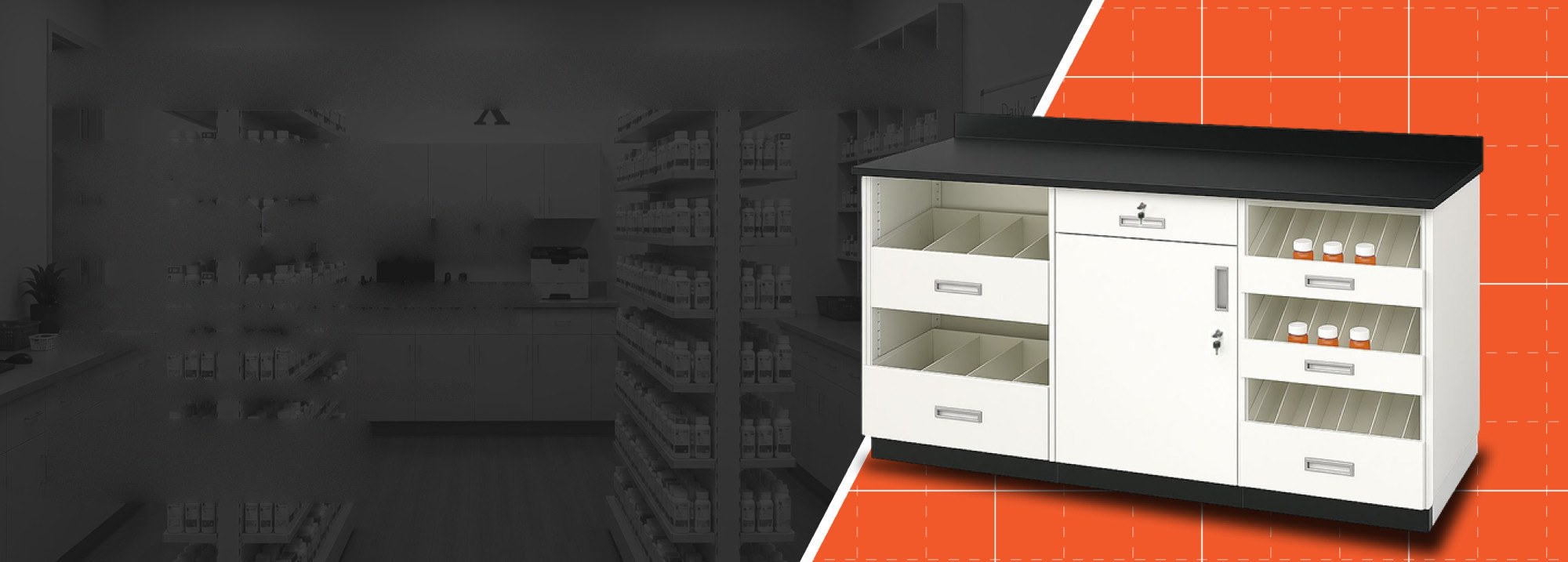Pharmacy RX shelving and dispensing casework from Discount Shelving
