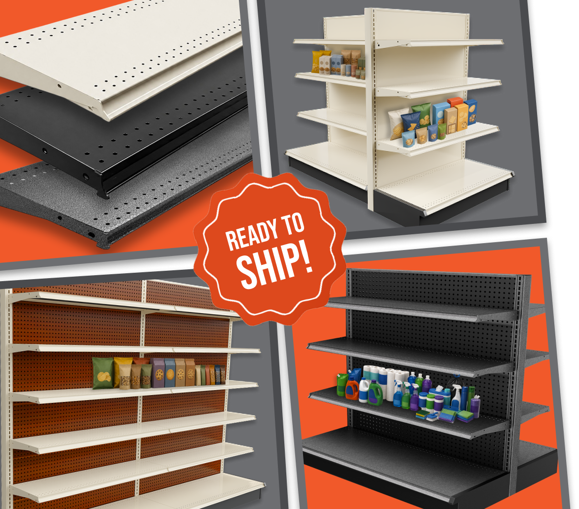 Gondola shelving units in stock and ready to ship